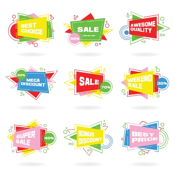 Set Colorata Etichetta Chat Astratta Banner Sconto Promozione Vettoriale — Vettoriale Stock