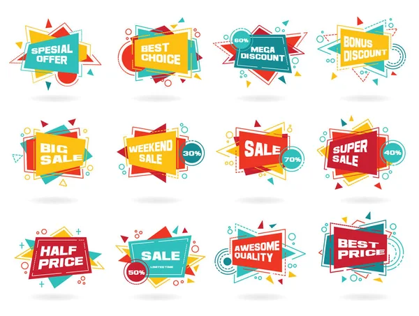 Set Colorful Abstract Chat Label Vector Discount Promotion Banners — Stock Vector