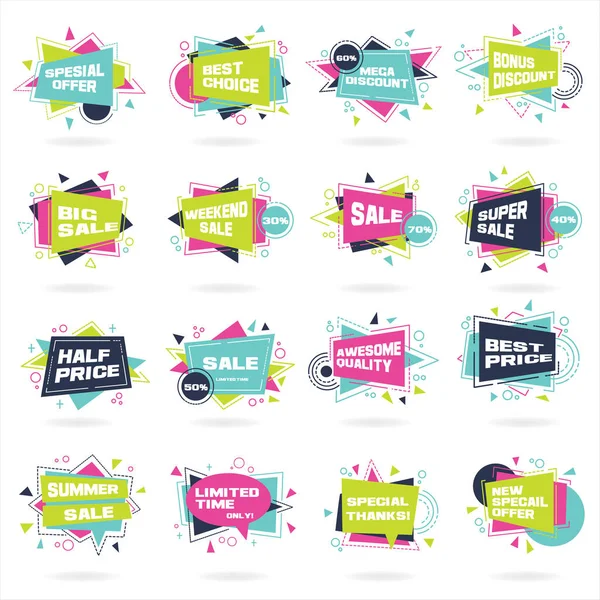 Set Colorful Abstract Chat Label Vector Discount Promotion Banners — Stock Vector