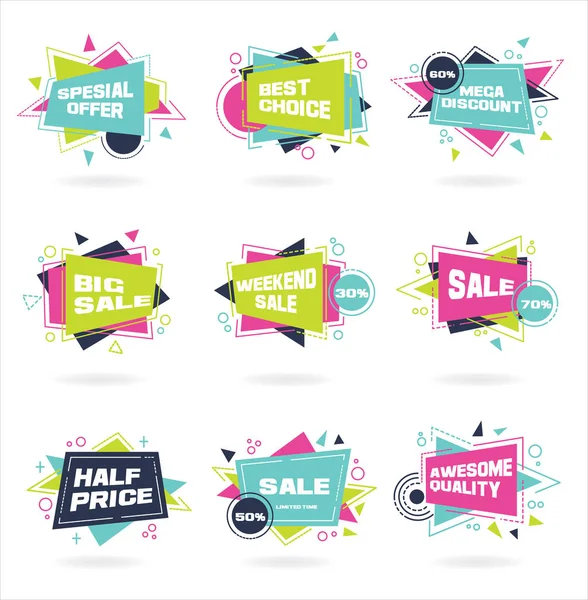 Set Colorata Etichetta Chat Astratta Banner Sconto Promozione Vettoriale — Vettoriale Stock