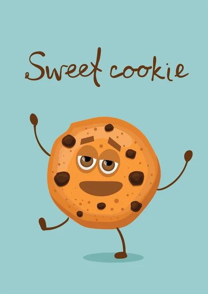 Cartoon Funny Cookie Met Hand Getekende Letters Sweet Cookie — Stockvector