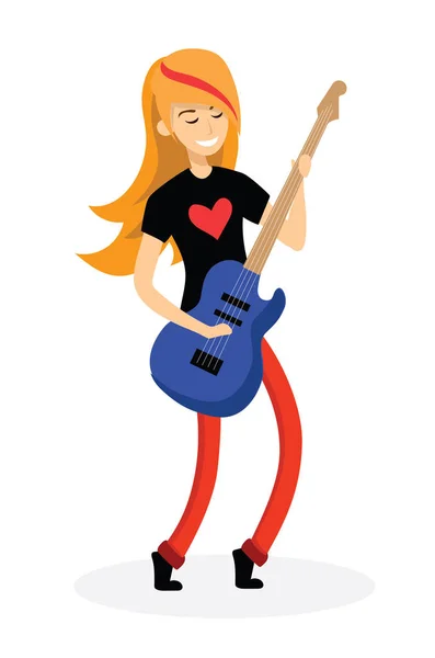 Menina Engraçada Tocando Guitarra Desenho Animado Ilustração Vetorial Isolado Fundo — Vetor de Stock