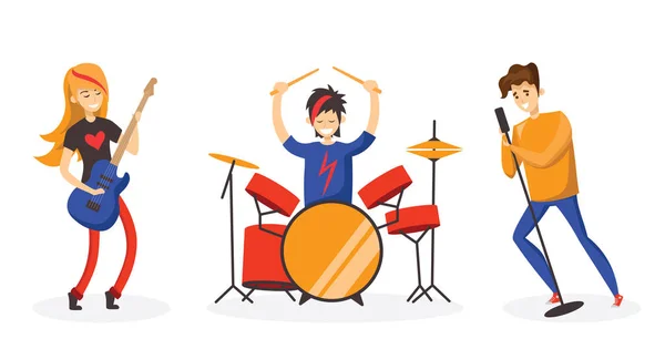 Banda Música Dibujos Animados Concepto Diseño Personajes Musicales Ilustración Vectorial — Vector de stock