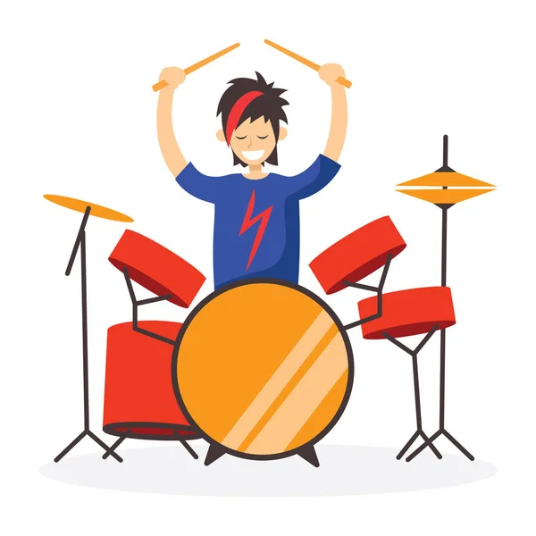 Cartoon Vectorillustratie Van Drummer Boy Vlakke Stijl Geïsoleerd Witte Achtergrond — Stockvector