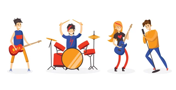 Banda Música Dibujos Animados Concepto Diseño Personajes Musicales Ilustración Vectorial — Vector de stock