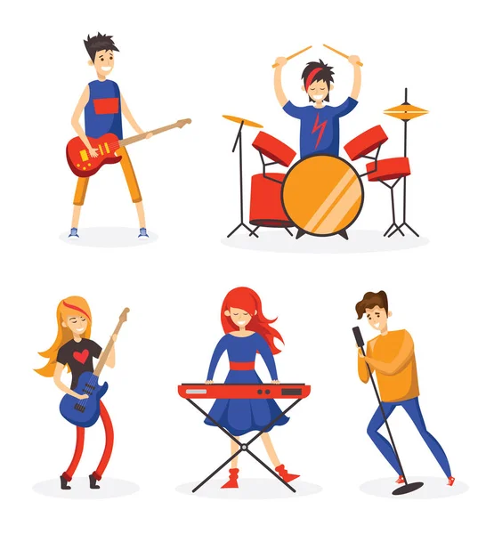 Banda Música Dibujos Animados Concepto Diseño Personajes Musicales Ilustración Vectorial — Vector de stock