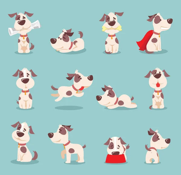 Vector Ilustración Cuatro Lindos Divertidos Cachorros Dibujos Animados — Archivo Imágenes Vectoriales