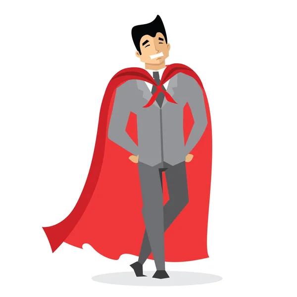 Векторная Иллюстрация Плоском Дизайне Бизнесмена Супергероя Красным Плащом — стоковый вектор