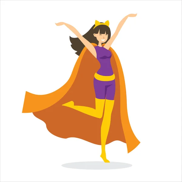 stock vector Vector illustration in flat design of female superhero in funny comics costume