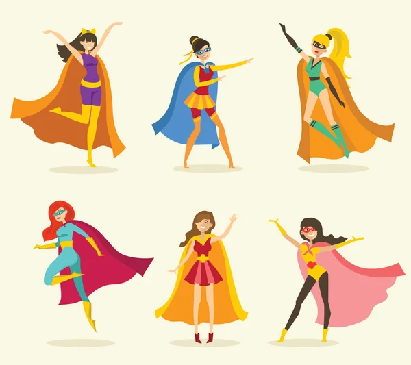 Vector Illustration Flat Design Woman Superheroes Funny Comics Costume Isolated — Stock Vector