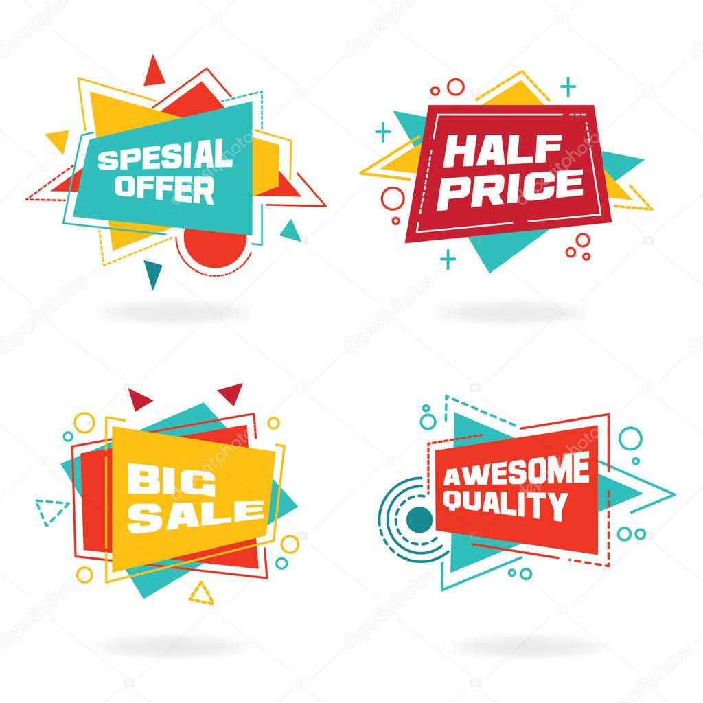 Set of colorful abstract chat label. Vector discount and promotion banners.