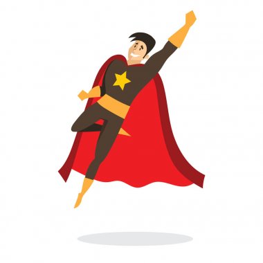 Komik çizgi roman kostüm erkek süper kahraman düz tasarım vektör çizim