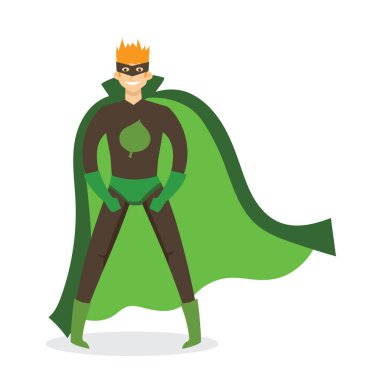 Komik çizgi roman kostüm erkek süper kahraman düz tasarım vektör çizim