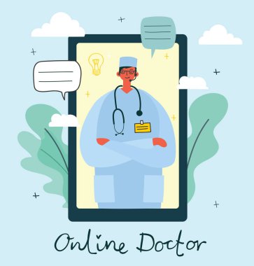 Doktor, klinik vektör çizimi. İlaç.