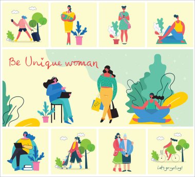 Kadın vektör çizimi seti 