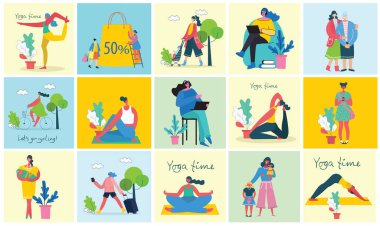 Kadın vektör çizimi seti 