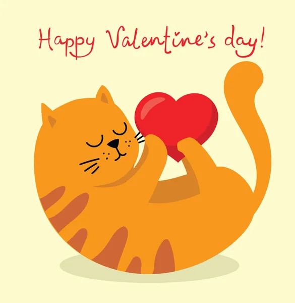 Glückliche Valentinstagskarte Vektor Katze — Stockvektor