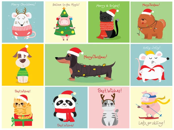 Tarjeta Navidad Con Animales Ilustración Vectorial — Archivo Imágenes Vectoriales