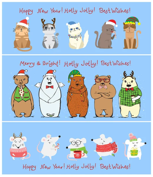 Tarjeta Navidad Con Animales Ilustración Vectorial — Vector de stock