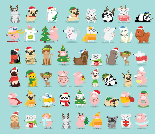 Christmas Card Animals Vector Illustration — Stock Vector