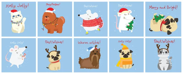 Tarjeta Navidad Con Animales Ilustración Vectorial — Archivo Imágenes Vectoriales