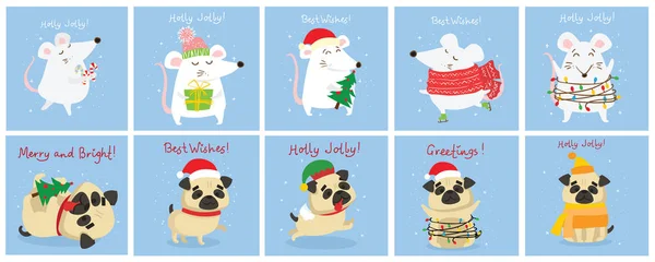 Tarjeta Navidad Con Animales Ilustración Vectorial — Archivo Imágenes Vectoriales