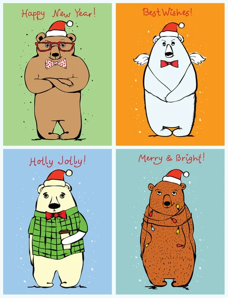 Tarjeta Navidad Con Osos Ilustración Vectorial — Archivo Imágenes Vectoriales