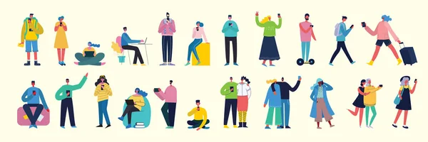 Personas Con Teléfonos Inteligentes Actividad Ilustración Vectorial — Vector de stock