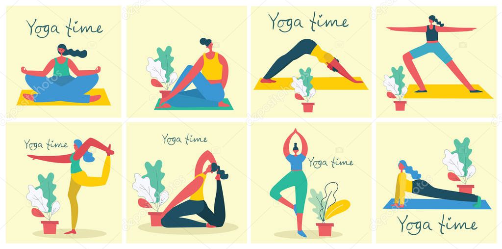 Vector background with different people  doing yoga
