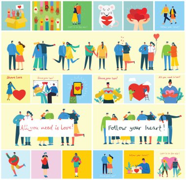 Sevgililer günü çizim kartı vektör çizimi. İnsanlar tatil konsepti