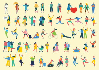 Kadın vektör renk çizimi kümesi 