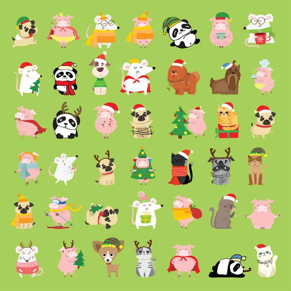 Kerstkaart Met Dieren Vectorillustratie — Stockvector