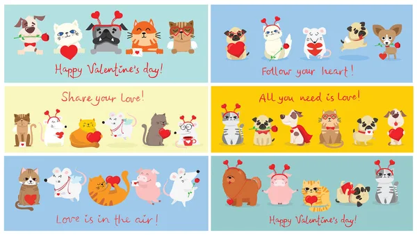 Valentine Doodle Card Set Vektor Illustration — Stockvektor