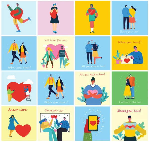 Valentine Doodle Κάρτα Σύνολο Διανυσματική Απεικόνιση Έννοια Διακοπές Άνθρωποι — Διανυσματικό Αρχείο