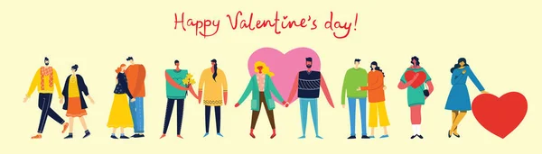 Valentine Firka Kártya Készlet Vektor Illusztráció Emberek Nyaralás Koncepció — Stock Vector