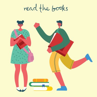 set of people with books, simply vector illustration 