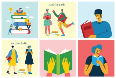 set of people with books, simply vector illustration 
