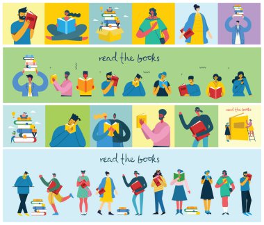 set of people with books, simply vector illustration 