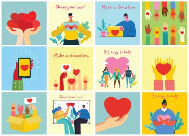 Creative flat donation poster design, simply vector illustration