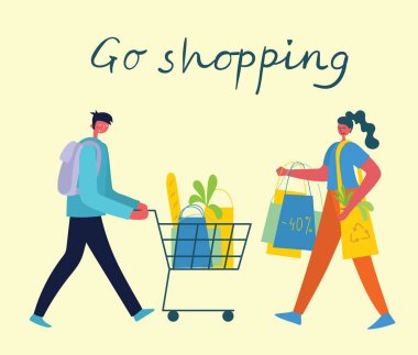 shopping people poster, simply vector illustration 