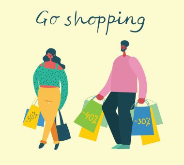 shopping people poster, simply vector illustration 