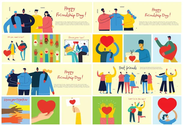 Happy friendship day card template, simply vector illustration 