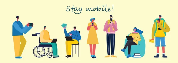 Stay Mobile Banner Simply Vector Illustration — ストックベクタ