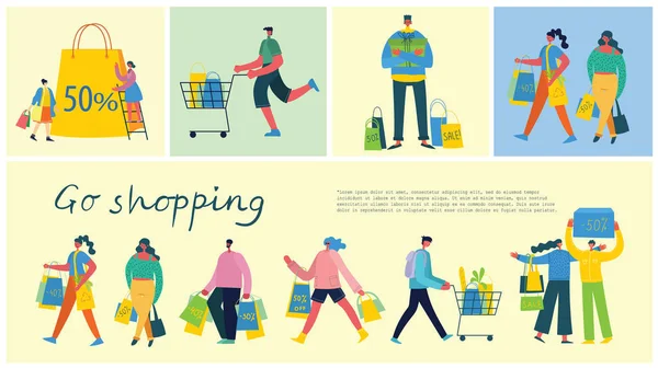 Shopping People Poster Simply Vector Illustration — Stock vektor