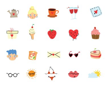 Değişik renkli simgeler kümesi, basitçe vektör illüstrasyonu 