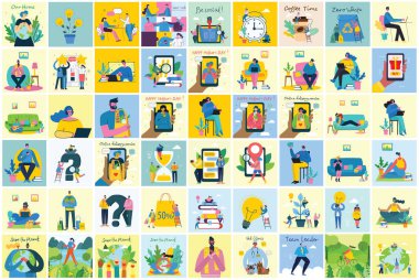 Bir dizi yeni insan işi, basitçe vektör çizimi 