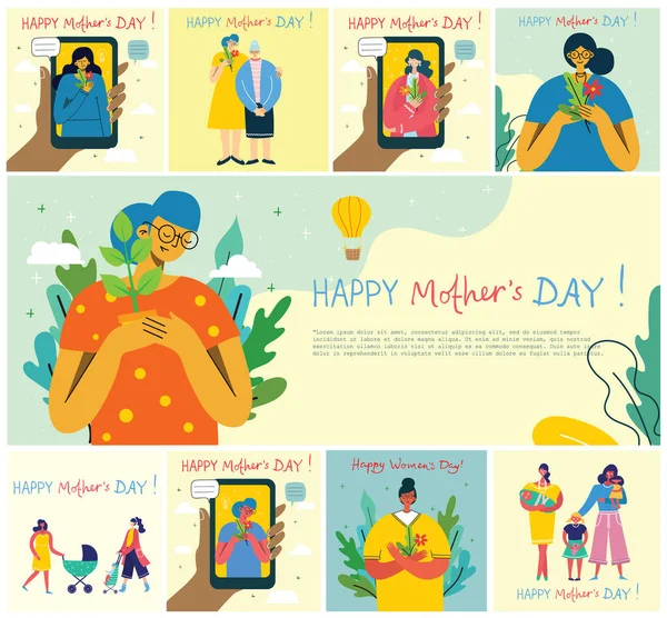 Modelli Poster Festa Della Mamma Semplicemente Illustrazione Vettoriale — Vettoriale Stock
