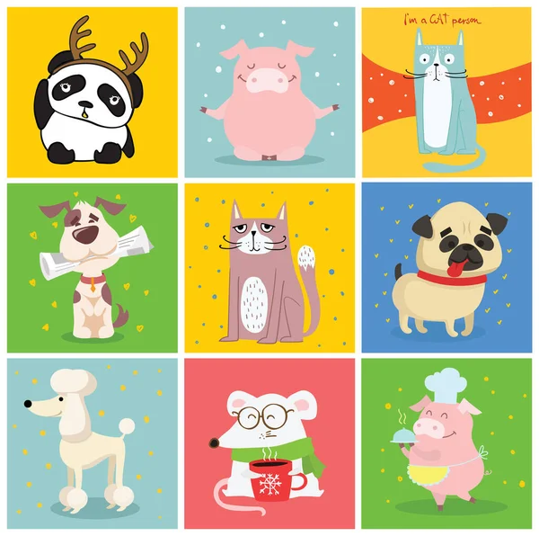 Conjunto Animales Lindos Fondos Color Simplemente Vector Ilustración — Archivo Imágenes Vectoriales