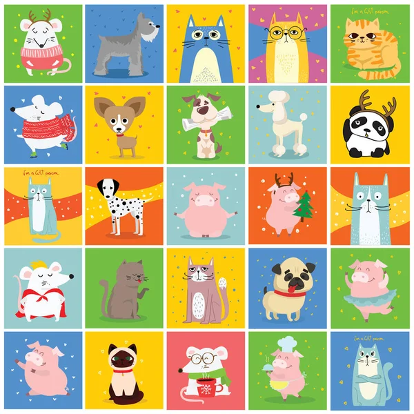 Conjunto Animales Lindos Fondos Color Simplemente Vector Ilustración — Archivo Imágenes Vectoriales