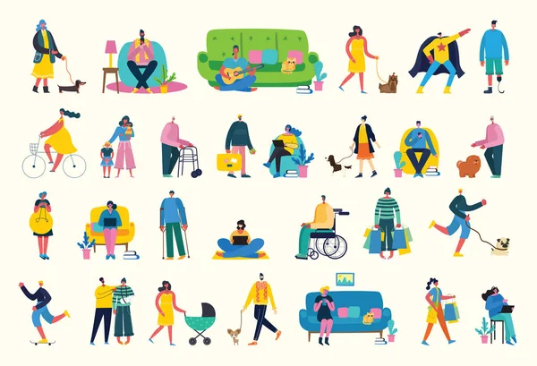 Conjunto Personas Las Actividades Simplemente Vector Ilustración — Archivo Imágenes Vectoriales